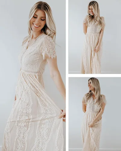 Vista 8 de Vestido de boda de encaje floral para dama de honor, cóctel, fiesta, maxivestido
