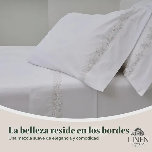 Vista 2 de Linen Home - Juego de 2 fundas de almohada tamaño Queen, color blanco Flor Blanca