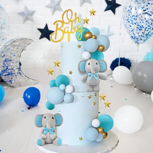 Vista 5 de 43 piezas de decoración de pastel de elefante azul, lindo elefante bebé, decoración para tartas, decoración de tarta, decoración de pastel