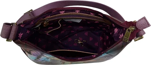 Vista 3 de Anuschka Bolso de hombro de cuero genuino para mujer, obra de arte original pintada a mano, hobo clásico con bolsillos laterales tachonados