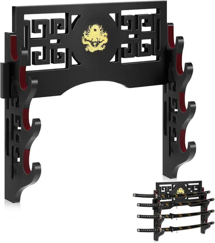 Vista 8 de Barydat Soporte de pared para katana, soporte para espada samurái, soporte para colgar espada japonesa Wakizashi, colección de pasatiempos