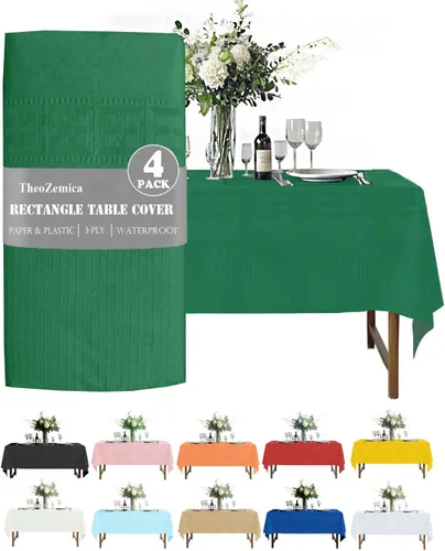 Vista 14 de Black Disposable Paper Tablecloth for Rectangle Tables 4 Pack, 54×108 Inch Waterproof 2 Ply Paper with Plastic Backing, Party Table Cover for