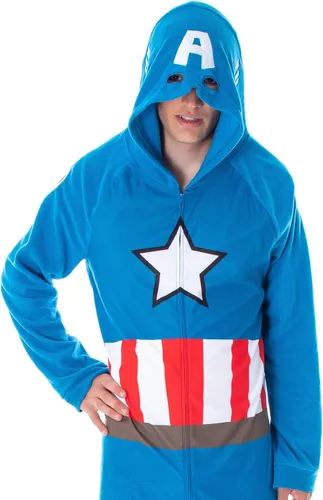 Vista 2 de Marvel Comics - Disfraz clásico de Capitán América para hombre, traje de pijama de una sola pieza