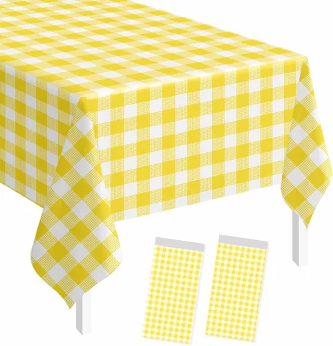 Vista 13 de SietDESEO - Paquete de 2 manteles a cuadros azul y blanco, 54 x 108 pulgadas, mantel premium desechable de plástico para picnic, diseño gingham