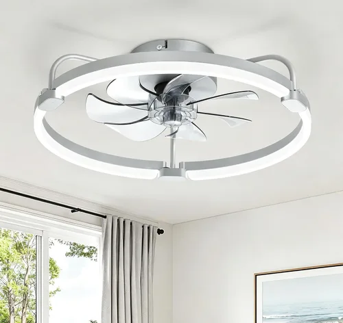 Vista 14 de LEDIARY Ventiladores de techo de 24" con luces y control remoto, luz LED de Dorado