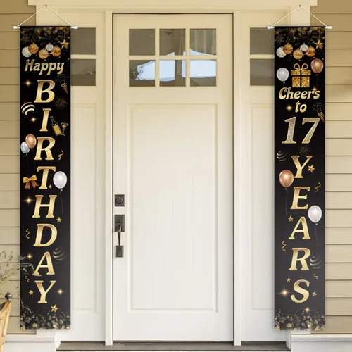 Vista 32 de Cartel de Feliz cumpleaños para la puerta, color negro