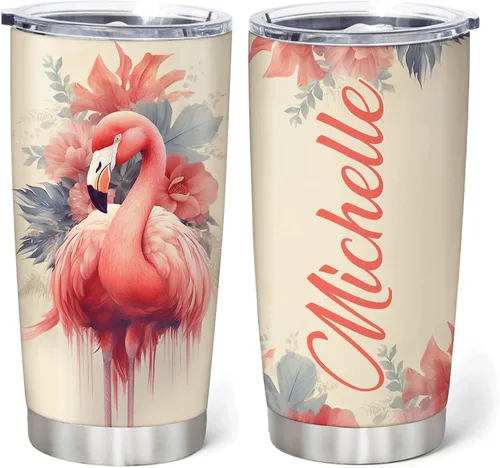 Vista 15 de Hyturtle Regalos personalizados para los amantes de los flamencos, cumpleaños, Navidad, vaso de acero inoxidable con nombre personalizado, 20 onzas