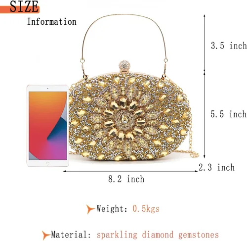 Vista 7 de Crbeqabe Bolso de mano de noche con diamantes de imitación para mujer, bolsos de mano con diamantes de novia, bolso de boda, baile de graduación