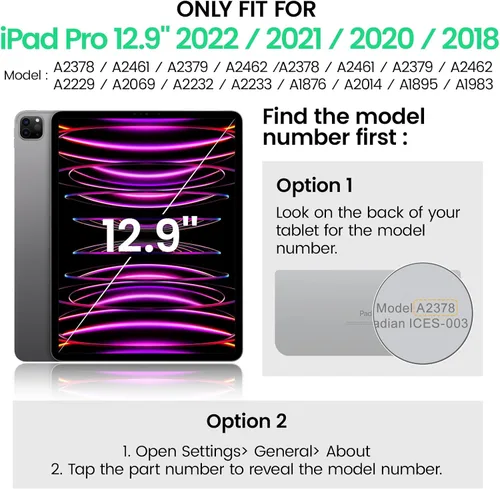 Vista 2 de SEYMAC Funda para iPad Pro 12.9 2022/2021/2020/2018, resistente protección a prueba de golpes con protector de pantalla, soporte giratorio de 360°