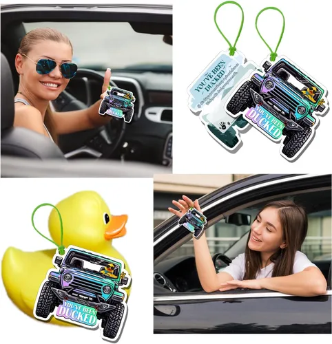 Vista 6 de Etiquetas de pato, tarjeta de pato, tarjeta de juego de pato, pato de goma para etiquetas, diseño de automóvil amarillo Dcuk y SUV, con agujero