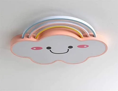 Vista 4 de LITFAD Lámpara de techo LED pequeña de acrílico con diseño de nube de arco iris, diseño de cara sonriente con personalidad creativa y moderna