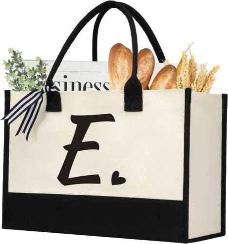 Vista 13 de shenee Initial Canvas Tote Bag, Personalized Beach Bags Gift for Women