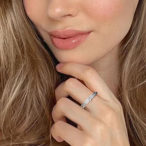 Vista 5 de ZOEXUE Anillo giratorio de ansiedad - Cruz/Margarita/Estrellas lunares/Circonita cúbica/Huella de pata en plata de ley, anillo para aliviar
