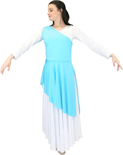 Vista 2 de Danzcue - Túnica de baile de alabanza asimétrica para mujer, (el vestido blanco no está incluido)