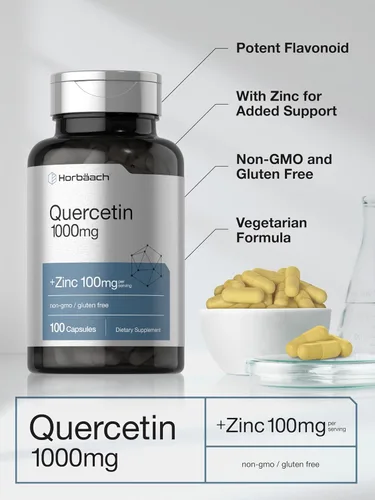 Vista 4 de Horbäach Quercetina 1000mg 100 Cápsulas con 100 mg de Zinc Fórmula de alta potencia Suplemento sin OMG, sin gluten