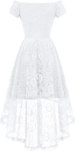 Vista 4 de Dressystar Vestido skater de manga corta con hombros descubiertos para mujer vestido de cóctel acampanado vestido de encaje floral para fiesta