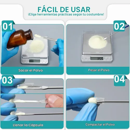 Vista 6 de Kits de máquina de llenado de cápsulas de 8 piezas para relleno de cápsulas de píldoras vacías, suministros para el hogar y laboratorio - Espátula