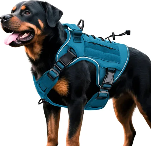 Vista 18 de Arnés táctico para perros grandes, chaleco reflectante ajustable sin tirones con sistema Molle, control de grado militar K9 para entrenamiento