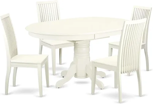 Vista 14 de East West Furniture AVIP5-BMK-W - Juego de mesa y sillas de cocina de 5 piezas, incluye una mesa de comedor ovalada con hoja de mariposa y 4 sillas