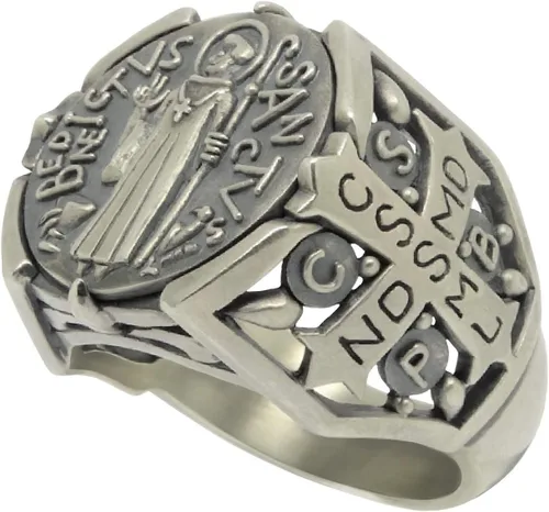Vista 4 de St Benedict christian catholic ancient Sterling Silver 925 medal mens ring, Exorcism