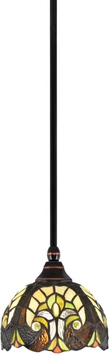 Vista 189 de Toltec Lighting Tallo Colgado Mini colgante, acabado de cobre negro, 3.5" cuadrado humo burbuja vidrio
