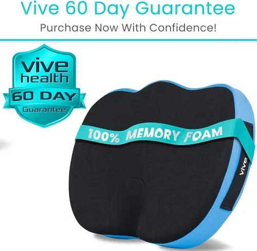 Vista 9 de Vive Cojín para aliviar el dolor de coxis – Almohada de asiento de espuma viscoelástica para sillas de ruedas – para ciática, coxis, dolor