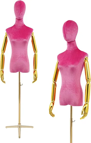 Vista 15 de Female Mannequin Dress Form, Adjustable Height Mannequin Body with Gold Arms and Base, Velvet Mannequin Torso for Clothing Dress Jewelry Display