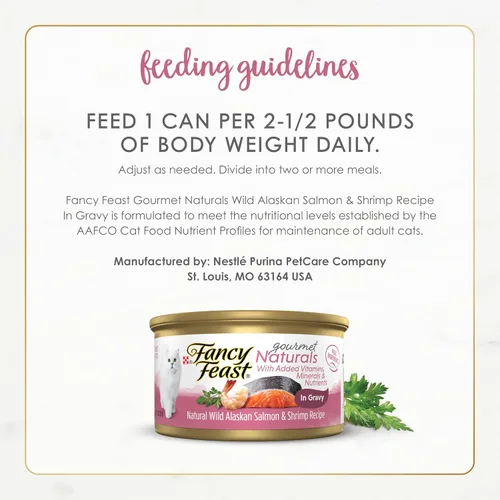 Vista 7 de Purina Fancy Feast Comida Húmeda para Gatos Gourmet Naturals Receta de Salmón Silvestre de Alaska y Camarones en Salsa - (Paquete de 12) Latas de 3