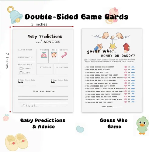 Vista 2 de Juegos de baby shower, 40 piezas de juegos de revelación de género, tarjetas de doble cara, 2 juegos – Predicciones y tarjetas de consejos