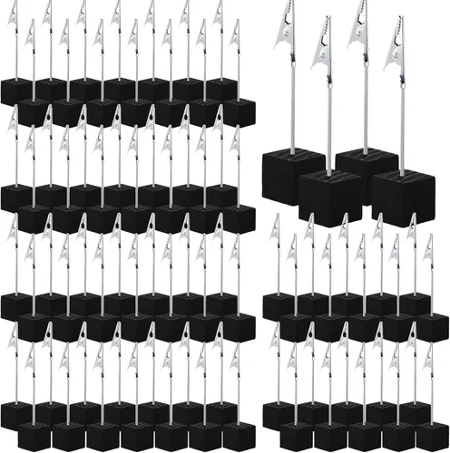 Vista 9 de Gersoniel 20 Piezas Soporte de Clip para Notas Base Cúbica con Clip de Cocodrilo Soporte de Números de Mesa de Madera Base Cúbica Soporte