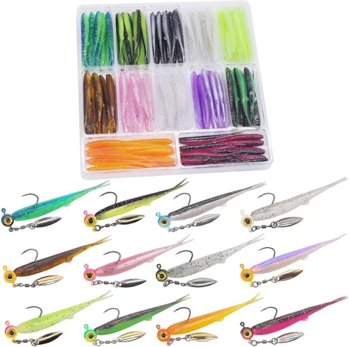 Vista 8 de Kit de Señuelos para Crappie - Plásticos - Cabezas de Jig - Kit de Shad - Minnow - Señuelos de Pesca para Crappie - Panfish - Bluegill - Kit de 40