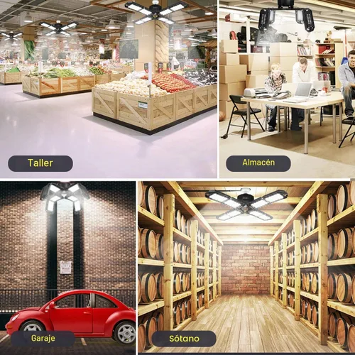 Vista 6 de Luz de garaje LED, lámpara de techo de trabajo de tienda súper brillante con rosca E26/E27, 200W 20000 lúmenes, bombilla deformable para sótano