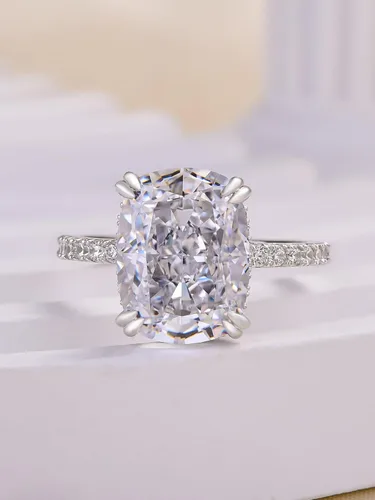 Vista 4 de Anillo de compromiso alargado de 4.0 quilates para mujer, anillo de compromiso de plata esterlina con diamantes de imitación