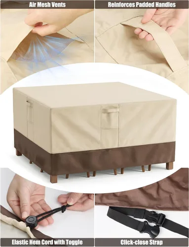 Vista 4 de Fundas para muebles de patio, impermeables, rectangulares, fundas para muebles de exterior, impermeables, resistentes al viento, con asas