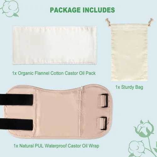 Vista 2 de DEROWN Paquete de aceite de ricino, menos desorden, algodón orgánico e impermeable PUL, kit de masaje reutilizable con diseño antifugas