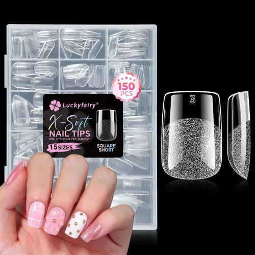 Vista 14 de Luckyfairy Puntas de uñas de ataúd medianas, 15 tamaños, 150 uñas postizas
