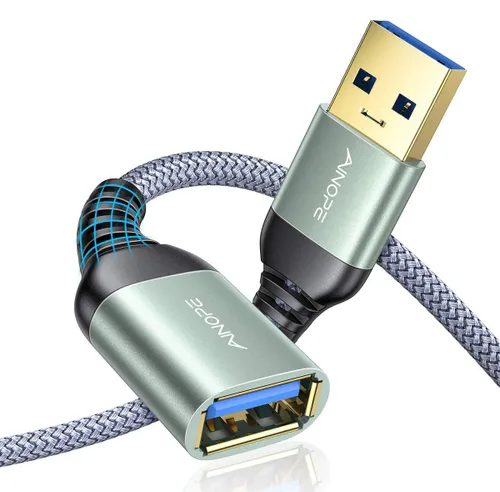 Vista 15 de AINOPE - Pack de 2 cables de extensión USB de alta velocidad USB 3.0, tipo A, macho a hembra. Cable de extensión de material trenzado resistente