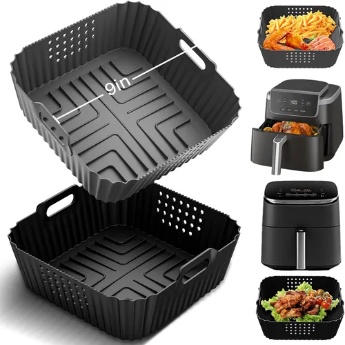 Vista 8 de Plegable 9 pulgadas Air Fryer Silicone Liners para Ninja AF141 5QT AF181 Negro