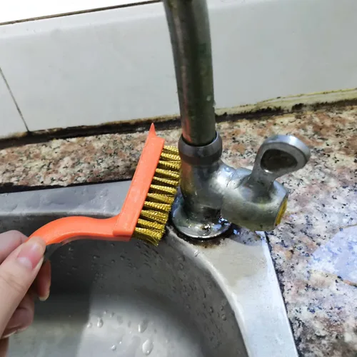 Vista 7 de MAXMAN Juego de 3 cepillos de alambre de latón/acero inoxidable/nailon para limpiar cerdas de óxido con mango curvado de goma, utilizado