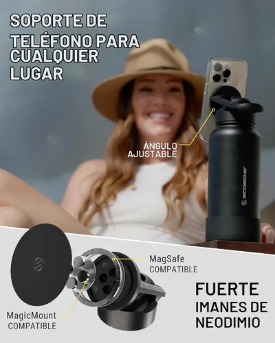 Vista 4 de Scosche MFMS22 MagicMount Flask - Botella de agua de acero inoxidable de 22 onzas con soporte de montaje MagSafe para teléfono, frasco aislado 12H