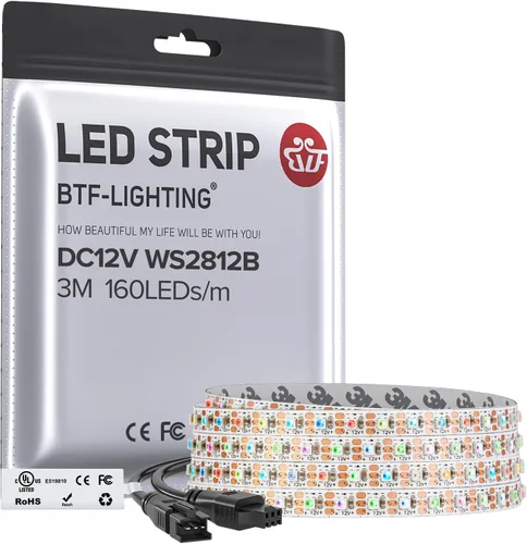 Vista 24 de BTF-LIGHTING WS2812B - Tira LED IC RGB 0.1 in, 0807SMD, DC5V, 3,2 pies, 160