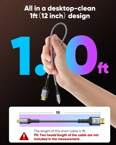 Vista 2 de Highwings - Cable micro HDMI a HDMI 4K de 30 cm, 4K@60Hz HDR, cable micro HDMI compatible con cámara DSLR, Raspberry Pi, GoPro Hero para TV