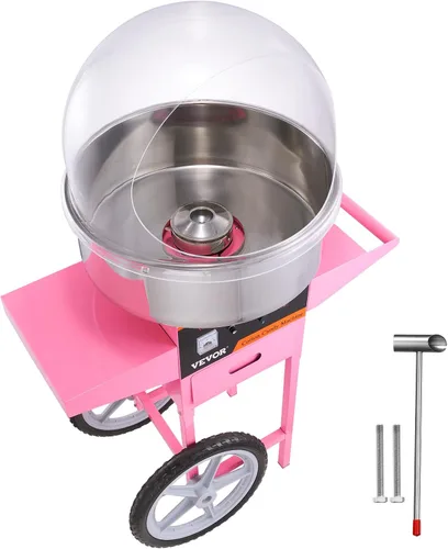 Vista 10 de VEVOR - Máquina eléctrica para hacer algodón de azúcar con carro, máquina comercial para hacer caramelo de 1000W con tazón de acero inoxidable