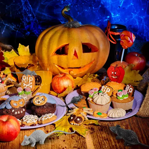 Vista 2 de Sumind 24 piezas de ratones de plástico para Halloween, ratones falsos de ratas falsas, ratones simulados, terror de ratón, rata falsa de juguete