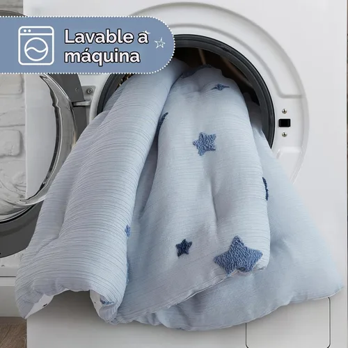 Vista 8 de Intelligent Design Kids Cosmos Juego de Edredón Tamaño Twin – Chenilla Tufted con Estrella Azul y Luna, Ropa de Cama Reversible de 2 Piezas