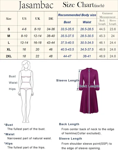 Vista 6 de JASAMBAC Vestido midi plisado de manga larga para mujer