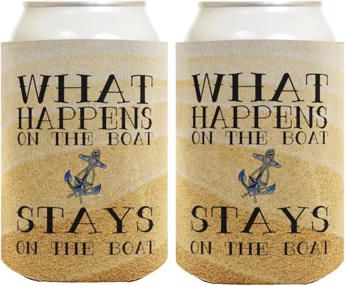 Vista 9 de Funny Can Drink Thermocooler What Happens On Boat Stays Boating Gift 6-Pack Can Drink Sleeves