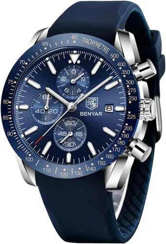 Vista 11 de BENYAR - Relojes para hombre, cronógrafo de cuarzo, marca de lujo, impermeable, relojes de pulsera de cuero marrón a la moda para hombres