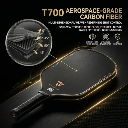 Vista 4 de T700 Carbon Fiber Pickleball Paddle, Pickleball Set 16mm Pickle Ball Rackets with CMS Matte Surface Lightweight Honeycomb Core & Durable Edge Frame