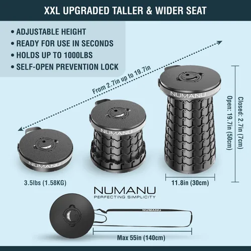 Vista 2 de NUMANU Paquete de 2 taburetes plegables XXL mejorados 2025 de 19.7 pulgadas, peso máximo de 1000 libras, asiento desplegable más ancho y alto, silla